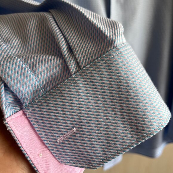 Tailorbyrd Men Size 16.5-32/33 Trim‎ Fit Non Iron Long Sleeve Blue Pink Shirt - Picture 8 of 9